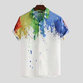 Splashed Rainbow Gay Short Sleeve Printed Shirt
